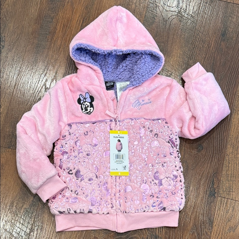 Disney Pink and Purple Minnie Mouse Plush Hooded Jacket for Kids